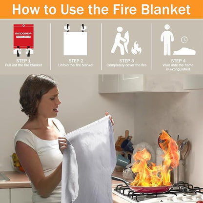 Mondoshop Fire Blanket Emergency for Home and Kitchen - 2 Pack 72"x72" Fire Blankets Fire Resistant Blanket for Camping, Grill, Car, Office, Warehouse, School, Picnic, Garages, Workshops