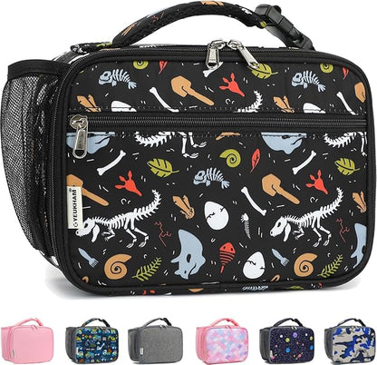 Insulated Lunch Box for School, Thermal Reusable Durable Freezable Lunch Bags for Kids Boys Girls Men Women - Small Soft Cooler Portable Lunch Tote Kit for Work Picnic Travel,Dinosaur Fossil