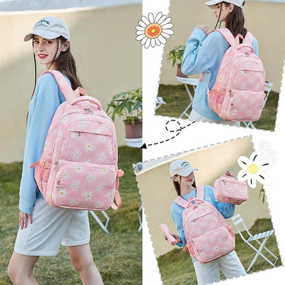 Girls Backpack with Lunch Box for Elementary Middle School,17 inch Pink Lightweight Kids School Backpack with Lunch Bag Set for Teen Girls