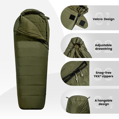 OneTigris Bushcrafter’s Sleeping Bags, Mummy Sleeping Bag for Camping Hiking Backpacking, Survival Gear