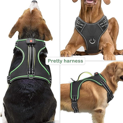 Light Up Dog Harness, No Pull LED Dog Harness with Handle, Rechargeable Lighted Safety Vest for Small Medium Large Dogs, Adjustable Soft Dog Lights for Night Walking
