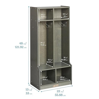 ECR4Kids 2-Section Coat Locker with Bench and Cubby Storage, Classroom Furniture, Grey Wash