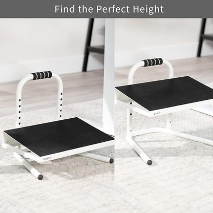VIVO Ergonomic Height Adjustable Foot Rest Relief Platform, Elevated Stool for Comfortable Sit to Stand Workstation, Non-Slip Surface, Portable, Home Office Classroom Use, White, STAND-FT01W