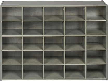 ECR4Kids Streamline 25 Cubby Tray Storage Cabinet, 5x5, Classroom Furniture, Grey Wash