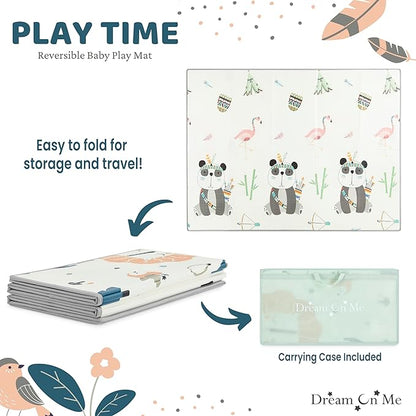 Dream On Me Play Time Reversible Baby Play Mat Foldable Extra Large Thick Foam Crawling Playmats for Toddlers Waterproof Portable Playmat , Goofy Den