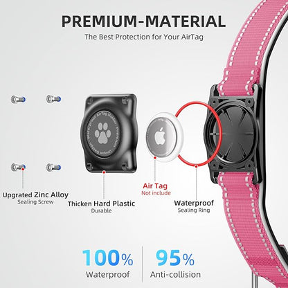 Airtag Dog Collar - 100% Waterproof AirTag Holder, Reflective, Soft Padded, Everlasting GPS Collar for Small to Large Dogs (Hot Pink, M)