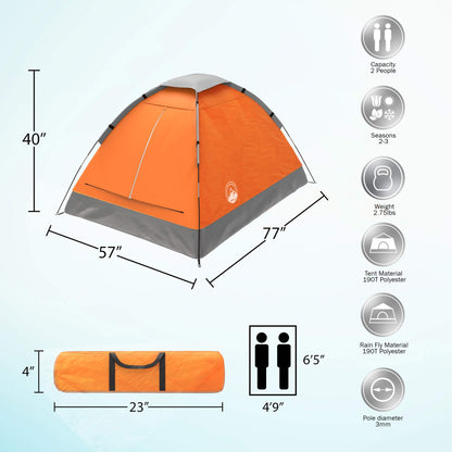2-Person Camping Tent - Includes Rain Fly and Carrying Bag - Lightweight Compact Outdoor Tent for Backpacking, Hiking, or Beaches by Wakeman (Orange)
