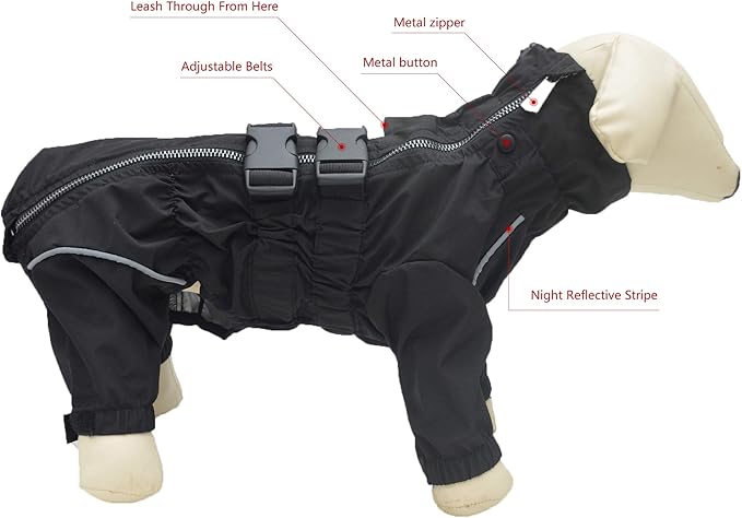 Dogs Waterproof Jacket, Lightweight Waterproof Jacket Reflective Safety Dog Raincoat Windproof Snow-Proof Dog Vest for Small Medium Large Dogs Black XS