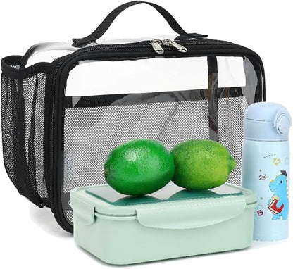 Insulated Lunch Box for School, Thermal Reusable Durable Freezable Lunch Bags for Kids Boys Girls Men Women - Small Soft Cooler Portable Lunch Tote Kit for Work Picnic Travel,Clear Black