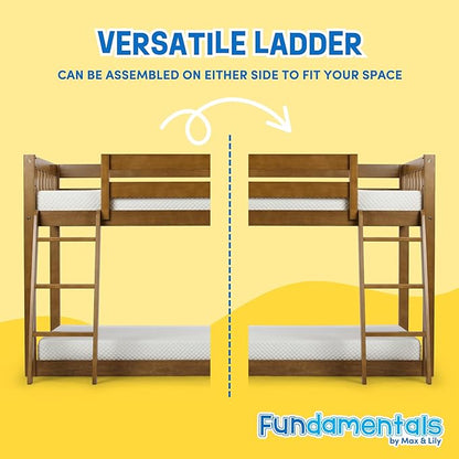 Max & Lily Fundamental Twin Low Bunk Bed, Kids Solid Wood Modern Bed Frame with Strong Wooden Slats, Non-Toxic Finishes, High Weight Capacity, Pecan