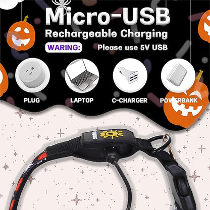 DOGWONG LED Dog Collar - Halloween Light up Dog Collars - Rechargeable Waterproof - Fall Lighted Dog Collars for Night Walking, Hiking, Camping