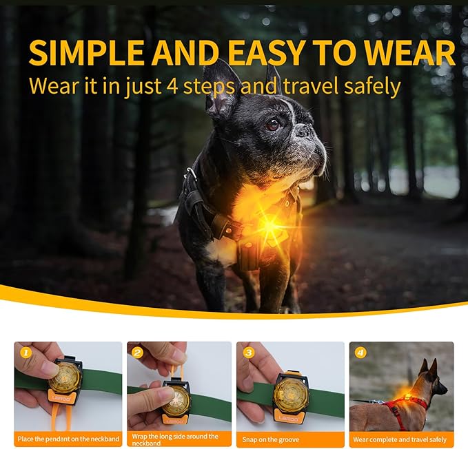 LaRoo Dog Lights for Night Walking,USB-C Rechargeable Safety Lights，Only 13g for Small Dogs, 3 Modes Waterproof LED Collar Charm for Nighttime Running,Pet Camping Essentials(Yellow)