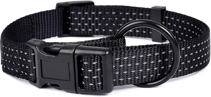 Mile High Life Dog Collar, Nylon Reflective Dog Collars w Pull D-Ring, Light Weight Puppy Collars, Hanger Dog Collars for Large Dogs(Black, Medium)