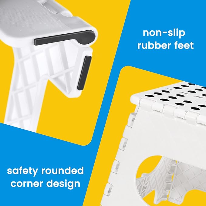ACSTEP Folding Step Stool for Adults and Kids 11 Height Lightweight Plastic Stepping Stool Foldable Step Stool Hold up to 300lbs Non Slip Collapsible Stool White