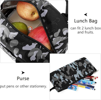 goldwheat School Backpack for Boys Cool Camouflage Bookbags with Lunch Box Pencil Case 3pcs for Middle School