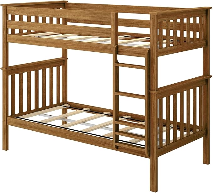 Max & Lily Bunk Bed Twin over Twin, Solid Wood Bunk Bed Frame with Ladder for Kids, 14" Safety Guardrails, Easy Assembly, No Box Spring Needed, Pecan