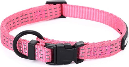 Mile High Life Dog Collar, Nylon Reflective Dog Collars w Pull D-Ring, Light Weight Adjustable Puppy Collars, Dog Collars for Small Dogs(Pink, Small)