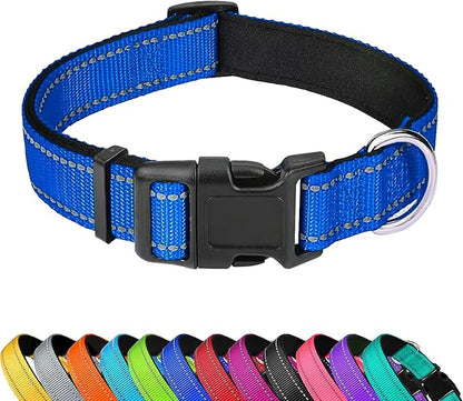 Reflective Dog Collar, Adjustable Soft Neoprene Padded Nylon Pet Collars with Buckle for Extra Large Dogs, Navy Blue,XL
