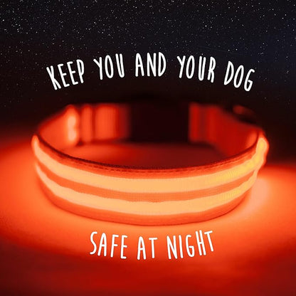 Mighty Paw LED Dog Collar - USB Rechargeable LED - High Visibility Glow Pet Strips - Weather Resistant - 3 Bright Light Modes for Nighttime Dog Safety - Collar USB (S, Orange)