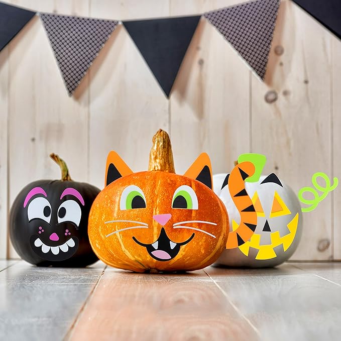 JOYIN 16 Packs Halloween Pumpkin Decorating Stickers, Foam Craft Kit, Halloween Party Favors for Kids, Party Supplies Arts Activities, Funny Jack O Lantern Stickers School Games Gifts