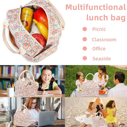LEDAOU Lunch Box for Women Insulated Lunch Bag Corduroy Lunch Tote Bags Leakproof Cooler Lunch Case for Travel Work Picnic