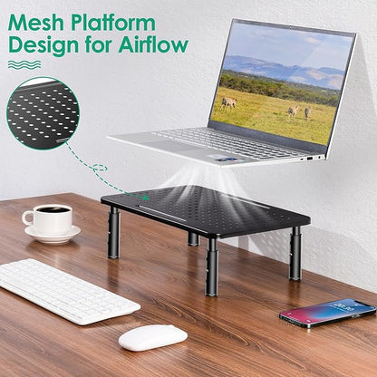 Monitor Stand Risers for 2 Monitors, 3 Height Adjustable Monitor Stand with Pen Holder, Dual Monitor Riser Laptop Riser for Office, Home, School Supplies, 2 Pack, Black