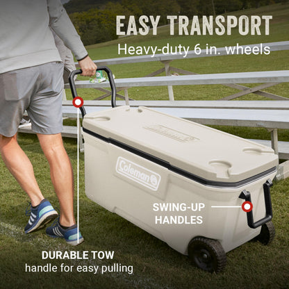 Coleman Classic Series Insulated Portable Cooler, Leak-Resistant Outdoor Hard Cooler Keeps Ice up to 5 Days, 100 Quart, Desert Sand