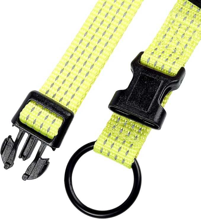 Mile High Life Dog Collar, Nylon Reflective Dog Collars w Pull D-Ring, Light Weight Puppy Collars, Hanger Dog Collars for Large Dogs(Lemon Yellow, Large)