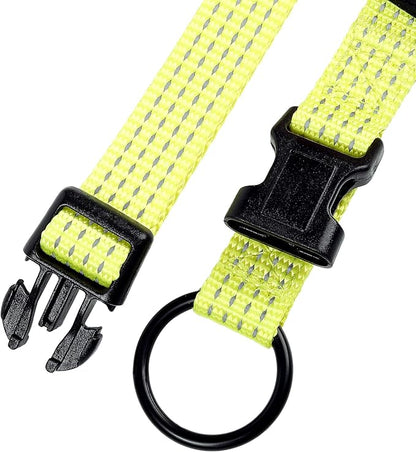Mile High Life Dog Collar, Nylon Reflective Dog Collars w Pull D-Ring, Light Weight Puppy Collars, Hanger Dog Collars for Large Dogs(Lemon Yellow, Large)