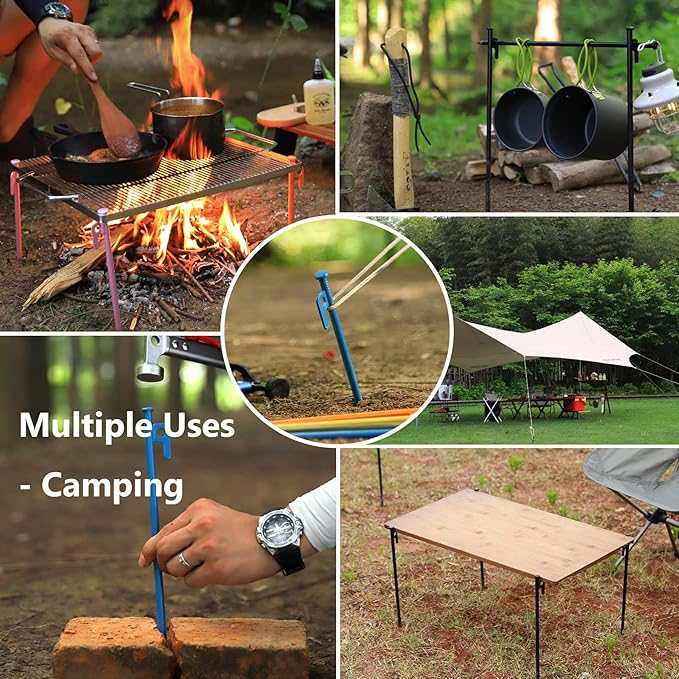 4Pcs Heavy-Duty Forged Steel Tent Stakes, 12in, with Storage Pouch ??Ideal for Rocky Terrain, Snowfields, and Camping (4Pcs 12in Stakes Included)(Green)