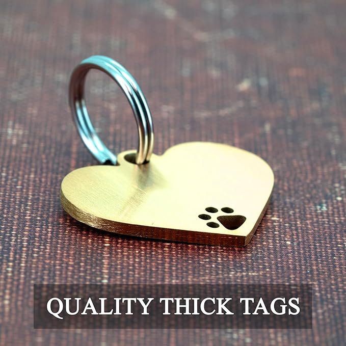 Ultra Joys Dog Tags Personalized for Pets - Hollow Paw Custom Pet ID Tag - Engraved Dog Tag for Small, Large Dogs - Small Heart in Gold