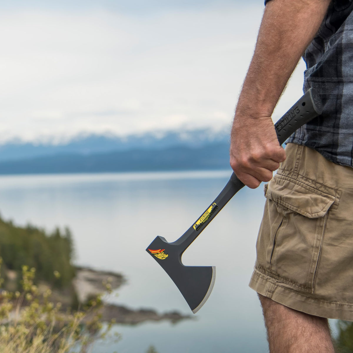 ESTWING Camper's Axe - 19" USA Made Special Edition Camping Ax with Forged Steel Construction & Shock Reduction Grip - E44ASE