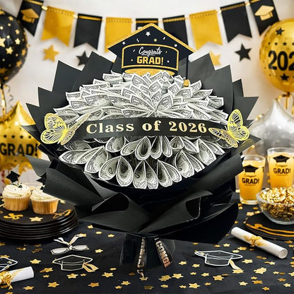DataMoon 2026 Graduation Gifts for Her Him, DIY Money Bouquet Kit Class of 2026 Middle High School College Graduation Gifts Ideas for Women Daughter Son