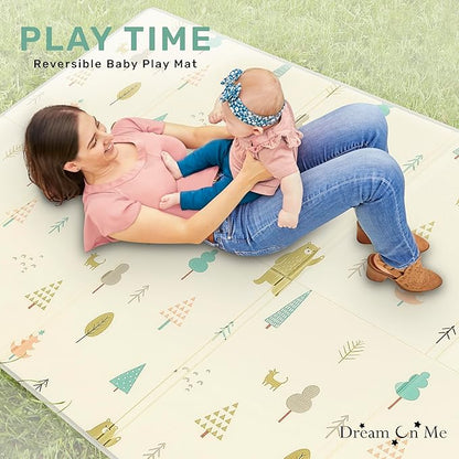 Dream On Me Play Time Reversible Baby Playmat, Foldable Extra Large Thick Foam Crawling Playmats for Toddlers, Waterproof Portable Playmat for Babies