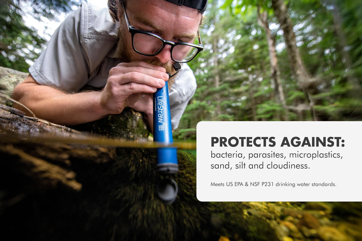 LifeStraw Personal — Water Filter for Hiking, Camping, Travel, and Emergency Preparedness, 3 Pack, Blue