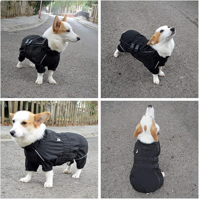 Dogs Waterproof Jacket, Lightweight Waterproof Jacket Reflective Safety Dog Raincoat Windproof Snow-Proof Dog Vest for Small Medium Large Dogs Black XXXL