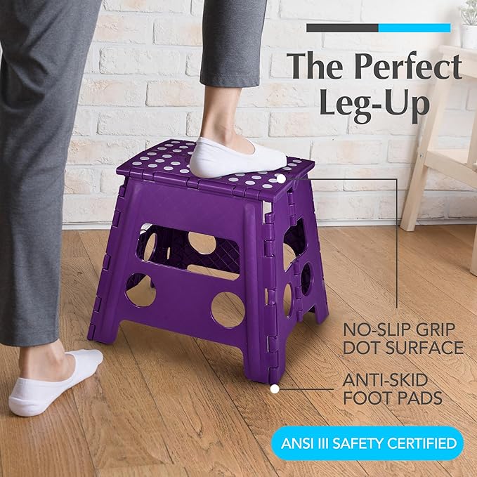 Handy Laundry Folding Lightweight Step Stool - Sturdy Enough to Support Adults and Safe Enough for Kids - Opens Easy with One Flip - Great for Kitchen, Bathroom or Bedroom (Purple- 13 inch)