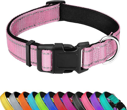 Reflective Dog Collar, Adjustable Soft Neoprene Padded Nylon Pet Collars with Buckle for Small Dogs, Light Pink,S