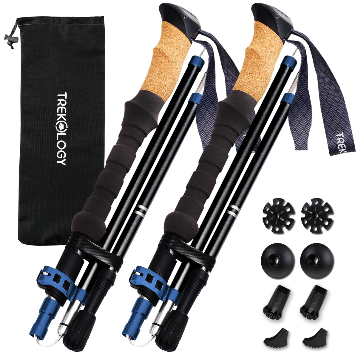 TREKOLOGY Trek-Z Cork Grip Trekking Poles – Lightweight Folding Hiking Poles, Adjustable Height, Compact Travel Design, Aircraft-Grade Aluminum Walking Sticks for Men & Women