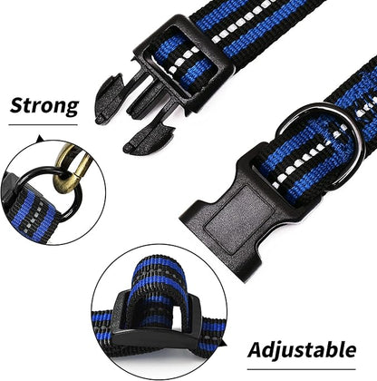 Mile High Life Reflective Dog Collar | Nylon Pet Collars wiith Buckle | Light Weight Puppy Collars | Blue Dog Collars for Large Dogs (Blue, L)