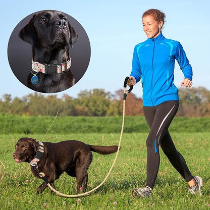 Reflective Dog Collar Padded with Soft Neoprene Breathable Adjustable Nylon Dog Collars for Small Medium Large Dogs (X-Small (Pack of 1), Vanila/Pink Floral Collar+Leash)