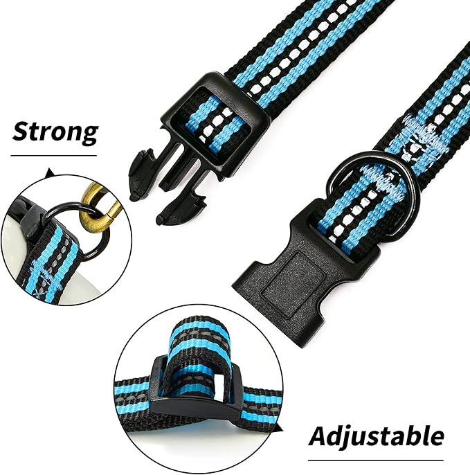 Mile High Life Reflective Dog Collar | Nylon Pet Collars wiith Buckle | Light Weight Puppy Collars | Light Blue Dog Collars for Large Dogs (Light Blue, L)