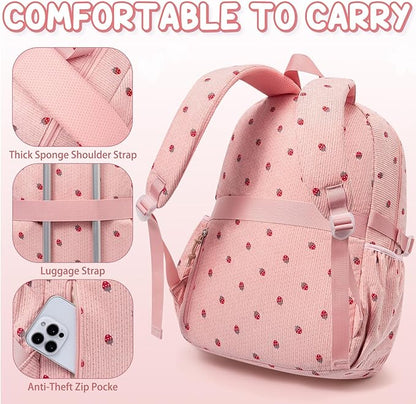 Fimibuke School Backpack for Girls Boys - 3PCS Corduroy Kids Backpack Set with Lunch Box & Pencil Pouch, Lightweight Teen Girls School Bag Laptop Bag Travel Daypack for Elementary Middle High School