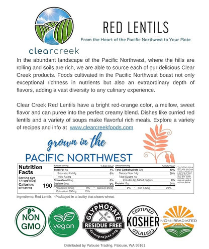 CLEAR CREEK Certified Glyphosate Residue Free Red Lentils | 18 LB | Non-GMO | Kosher | Vegan