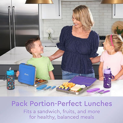 Bentgo Kids Stainless Steel Leak-Resistant Lunch Box - 3-Compartments with Bonus Silicone Container, Durable, Eco-Friendly, Dishwasher Safe, BPA-Free, Ideal for School, Ages 3+ (Purple)