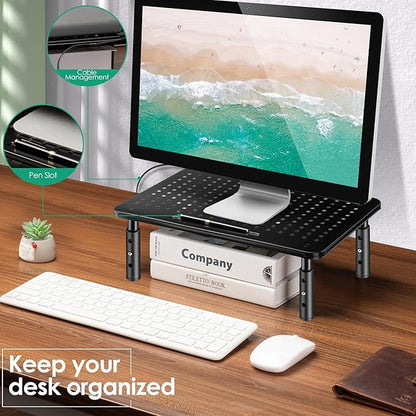 Monitor Stand Risers for 2 Monitors, 3 Height Adjustable Monitor Stand with Pen Holder, Dual Monitor Riser Laptop Riser for Office, Home, School Supplies, 2 Pack, Black