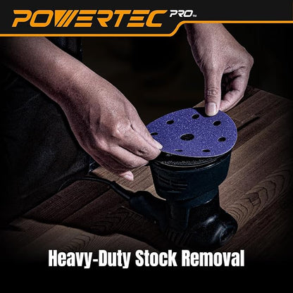 POWERTEC PRO 45901Z 45PK, 5 Inch 9 Holes Assorted Sanding Disc & Abrasive Cleaning Stick, 80/120/220 Grit Zirconia Hook and Loop Backing Discs for Festool Orbital Sanders-Automotive, Metal,Woodworking