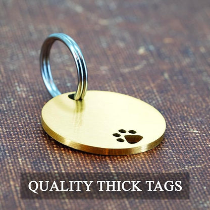 Ultra Joys Dog Tags Personalized for Pets - Hollow Paw Custom Pet ID Tag - Engraved Dog Tag for Small, Large Dogs - Large Round in Gold