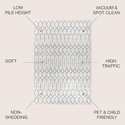JONATHAN Y Boho Vintage Diamond Cream/Gray Square Area Rug 9X9 ft, Moroccan Hype for Living Room, Bedroom, Kitchen, Office, Easy-Cleaning, High Traffic, Pet-Friendly, Non-Shedding (MOH101B-9SQ)