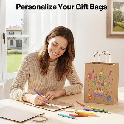 Simple Deluxe Value Pack of 50 Kraft Paper Bags with Handles (10x5x13 Inch) - Made in USA from 90GSM 100% Recycled Paper for Retail, Bulk Savings for Retail, Stores & Gift Packaging